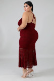 Sexy Spaghetti Strap Long Lace Dress Plus Size OSM-4080