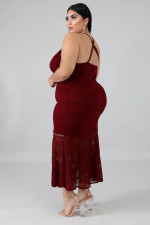 Sexy Spaghetti Strap Long Lace Dress Plus Size OSM-4080