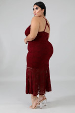 Sexy Spaghetti Strap Long Lace Dress Plus Size OSM-4080