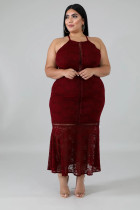 Sexy Spaghetti Strap Long Lace Dress Plus Size OSM-4080