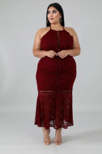 Sexy Spaghetti Strap Long Lace Dress Plus Size OSM-4080