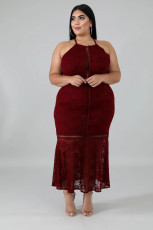 Sexy Spaghetti Strap Long Lace Dress Plus Size OSM-4080