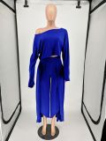 Solid Long Sleeve Wide Leg Pants Two Piece Sets NK-8524