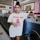 White Letter Print Casual Loose O Neck T Shirt FNN-8224