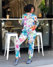 Casual Printed Zipper Jacket And Pants 2 Piece Suit WY-6510