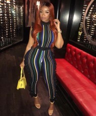 Sexy Stripe Ruffles Sleeveless Jumpsuits Plus Size FNN-8055