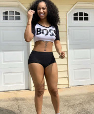 Letter Print Sportswear T Shirt And Shorts Set NM-8001