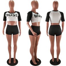 Letter Print Sportswear T Shirt And Shorts Set NM-8001