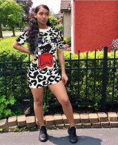 Leopard Tiger Head Print Short Sleeve Mini Dress NM-8030