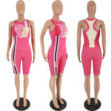 Letter Print Sleeveless Tank Top And Shorts Set NM-8038