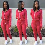 Casual Zipper Hooded Two Piece Pants Set SMD-7022