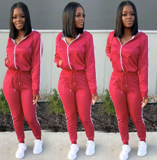 Casual Zipper Hooded Two Piece Pants Set SMD-7022