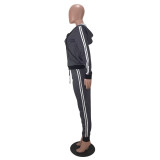 Casual Zipper Hooded Two Piece Pants Set SMD-7022
