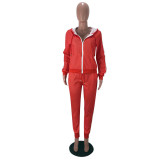 Casual Zipper Hooded Two Piece Pants Set SMD-7022