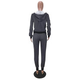 Casual Zipper Hooded Two Piece Pants Set SMD-7022