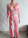 Sexy Printed V Neck Long Sleeve One Piece Jumpsuit NK-8228