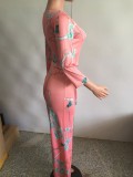 Sexy Printed V Neck Long Sleeve One Piece Jumpsuit NK-8228