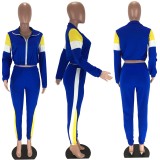 Casual Tracksuit Patchwork Zipper 2 Piece Sets LM-8038