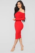 Sexy Slash Neck Long Sleeve Bodycon Dress LX-6300