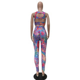 Tie Dye Print Bodycon Fitness 2 Piece Sets SMD-5906