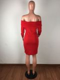 Sexy Slash Neck Long Sleeve Bodycon Dress LX-6300