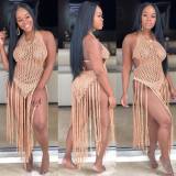 Sexy Weave Tassel Hollow Out Beach Dress OSM-4065