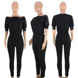 Solid Slash Neck Off Shouder Sexy Jumpsuits ASL-6118