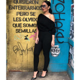 Solid Slash Neck Off Shouder Sexy Jumpsuits ASL-6118