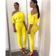 Solid Slash Neck Off Shouder Sexy Jumpsuits ASL-6118
