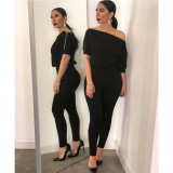 Solid Slash Neck Off Shouder Sexy Jumpsuits ASL-6118