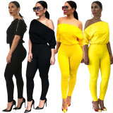 Solid Slash Neck Off Shouder Sexy Jumpsuits ASL-6118