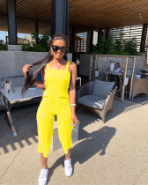 Sexy Striped Calf Length Strap Jumpsuits MAE-2020