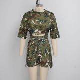Camo Short Sleeve Two Piece Shorts Set  SMR-9571