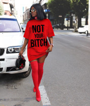 Casual Loose Letter Print Short Sleeve T Shirt Dress FNN-8084