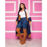 Contrast Color Full Sleeve Long Cardigan Coat WSM-5126