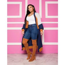 Contrast Color Full Sleeve Long Cardigan Coat WSM-5126