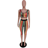 Sexy Grid Hollow Out Calf Length Pants 2 Piece Sets MEM-8262