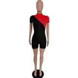 Contrast Color Short Sleeve Bodycon Rompers MEM-8263