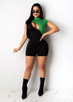 Contrast Color Short Sleeve Bodycon Rompers MEM-8263