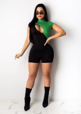 Contrast Color Short Sleeve Bodycon Rompers MEM-8263