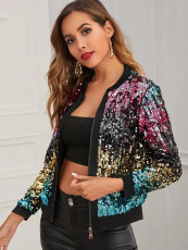 Colorful Sequin Zipper Short Jacket Coat TR-2006