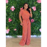 Plus Size Loose Striped Short Sleeve Jumpsuits CL-6042
