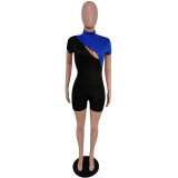 Contrast Color Short Sleeve Bodycon Rompers MEM-8263