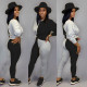 Long Sleeve Splicing Two-piece Pant Suit HMS-5271