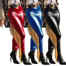 PU Leather Tassel Skinny Long Pants SMR-9575
