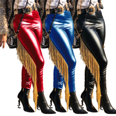 PU Leather Tassel Skinny Long Pants SMR-9575