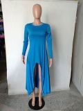 Solid Long Sleeve Irregular High Low Maxi Dress NK-8480