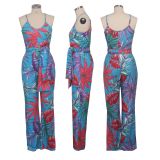 Floral Print Spaghetti Strap One Piece Jumpsuit SMR-9562