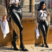 PU Leather Tassel Skinny Long Pants SMR-9575
