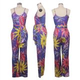 Floral Print Spaghetti Strap One Piece Jumpsuit SMR-9562